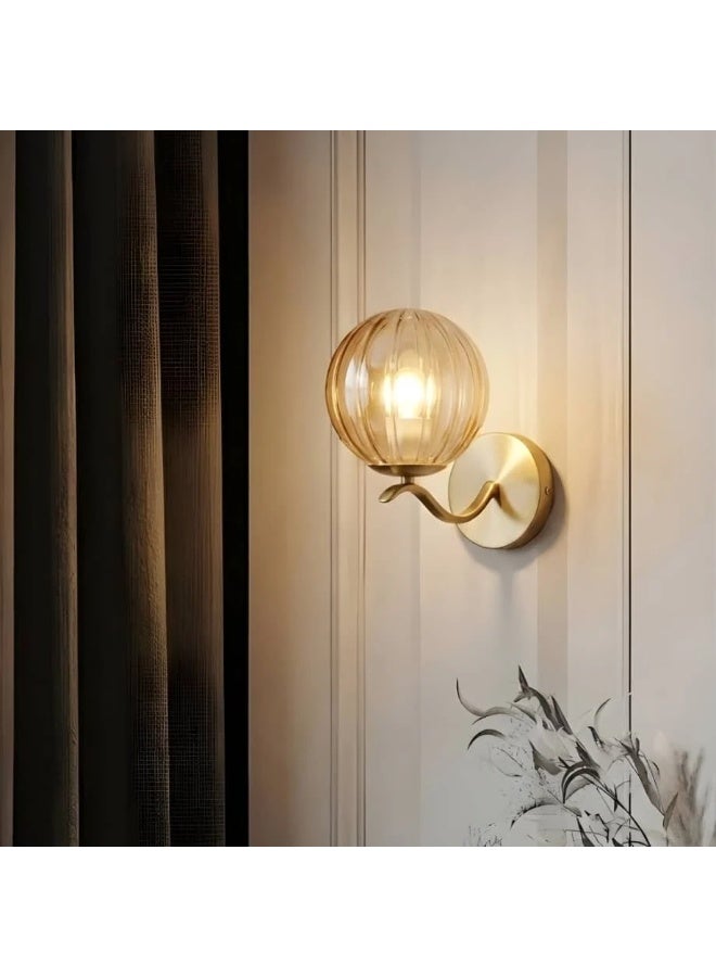 BAB Modern gold wall sconce with a gray glass ball - Image 1